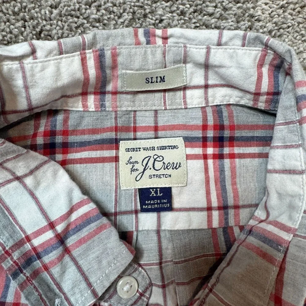 Secret Wash Shirting Sewn For J. Crew Stretch Button‎ Down Shirt Plaid Men's XL